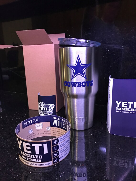 30oz new yeti cup with Dallas Cowboys emblem in vinyl