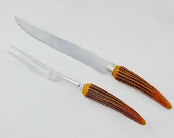 Mid Century Carving Set with Bakelite Handles, Warwick Sheffield Knife Set, Cutlery Set, Sheffield Carving Set, Bakelite Knives