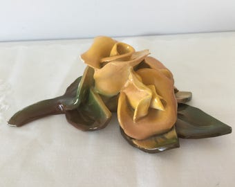 Vintage porcelain/ ceramic handmade roses 1970's
