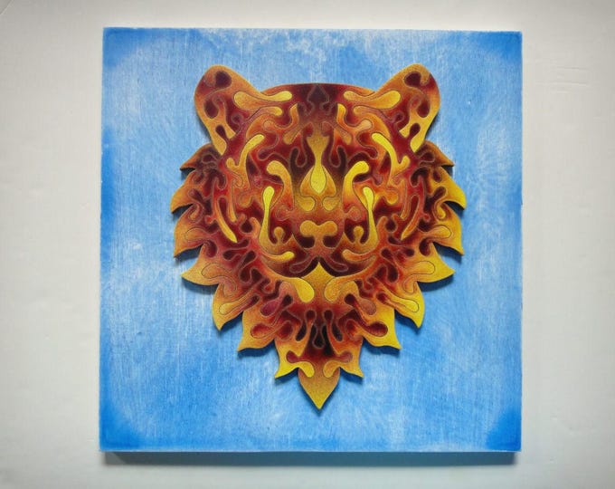 Puzzle Art: Lion; Wooden Handmade, Ready To Hang Smart Toy, Healing, Brain Train, Adult Gift, Wall Decor, Acrylic On Pieces by Samo Svete