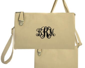 Cream handbag with monogramming