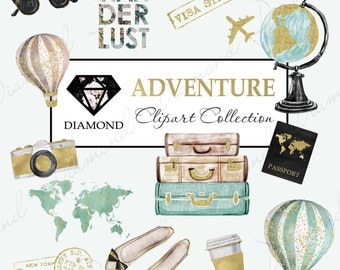 Adventure Clipart, Travel Clipart, World map, Digital cliparts, Wanderlust Clipart, Adventure design, Planner girl, Graphics, Clipart design