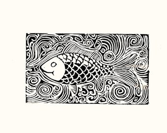 Fish linocut | Etsy