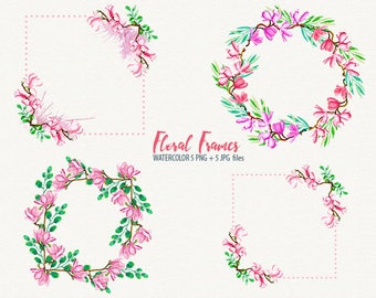 Items similar to Digital Clipart, Watercolor Flowers, Floral Frame