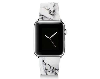 White Marble Apple Watch Band iWatch Genuine Leather Strap 38mm 42mm