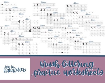 Lettering Worksheets Set 1 - Large Brush Pen or Watercolor Lettering Practice Sheets - Handlettering Practice Sheets