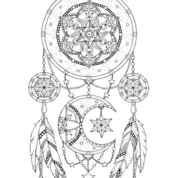 Dreamcatcher coloring page for adults Mandala adult coloring