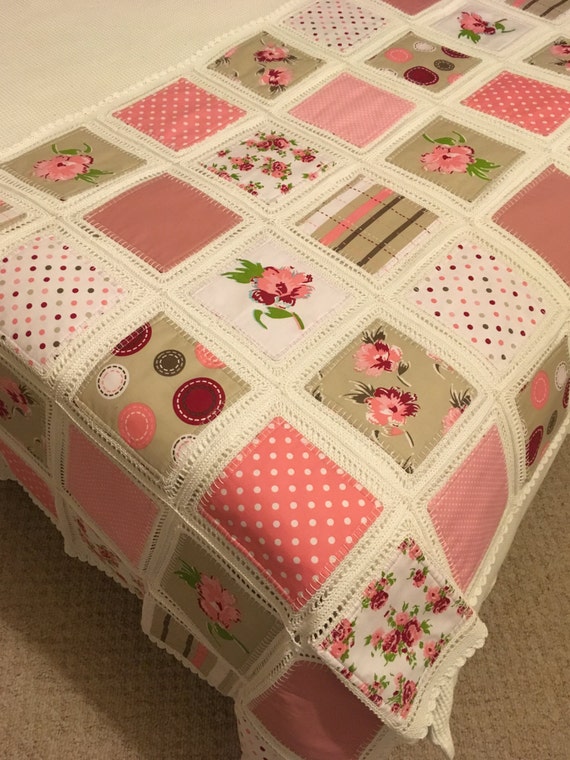 Fusion Quilt Patchwork Quilt with Crochet Edging Patchwork