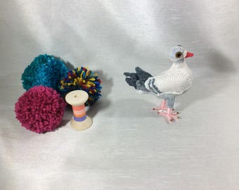Feral pigeon, Vegan Bird...small size Knitted babded feral pigeon, collectible