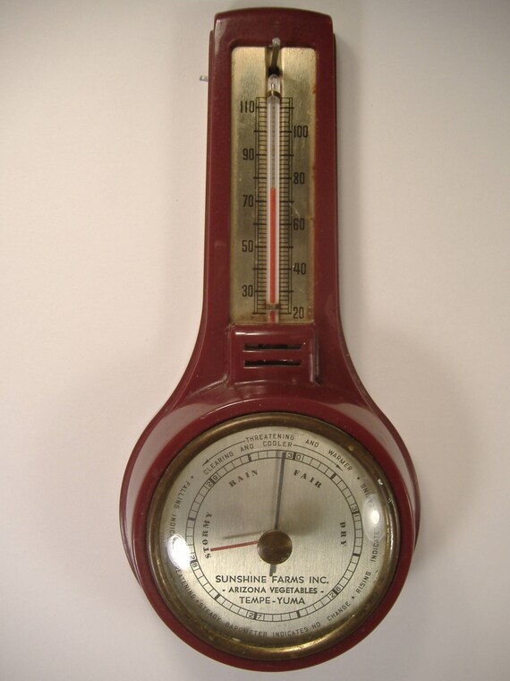 Vintage Unique BarometerThermometer Small Banjo Style Wall