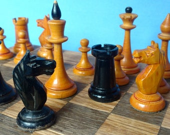 Soviet chess set, Vintage wooden chess USSR, Wood chess.