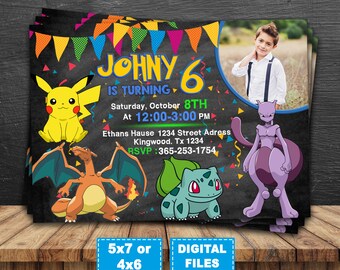 Pokemon go invitation, pokemon printable, pokemon birthday invitations, pokemon go birthday party, pokemon invite, pokemon go digital.