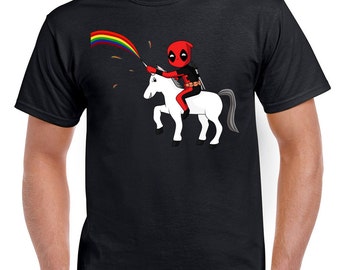 Deadpool Funny Rainbow Unicorn T-Shirt Chibi Dead Pool Parody Shirt
