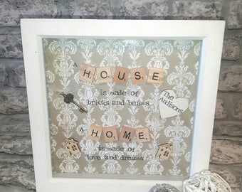 New Home, First Home, House Warming Gift, Scrabble Art Gift. "A Home Is Made Of Love And Dreams" Decor, Present.