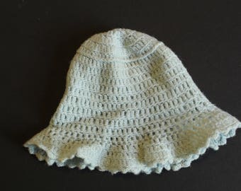 Shabby chic crochet infant hat in baby blue