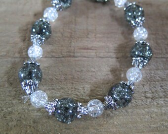 Black and white beaded stretch bracelet