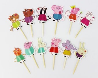 24 pieces peppa pig cake cupcake toppers