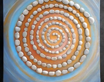 Tableau acrylique avec des pierres - Stones labirynth II - warm blue