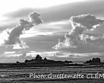 One night on a Brittany Beach, black and white photography
