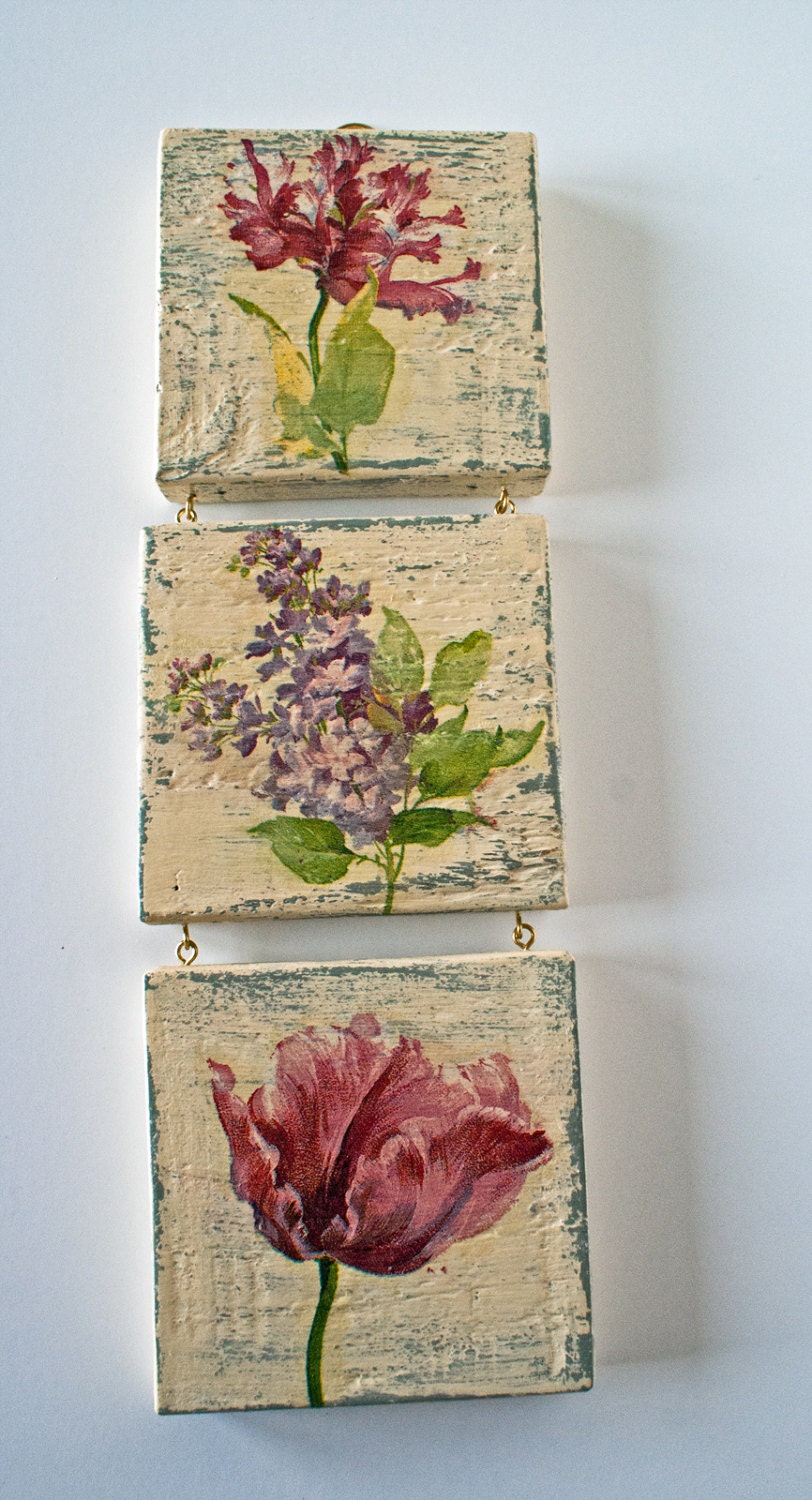Decoupage Wall Hanging Art rustic wood shabby chic