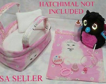 For Hatchimals GLITTER Hatching Toy Egg Handmade Clothes Dress 7 Pcs Cat Carryout Bed,Mattress,Pillow,Blanket,Baby Bottle,Rattle,Pacifier