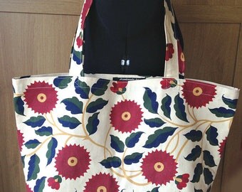 Cotton canvas shopper - red flower print