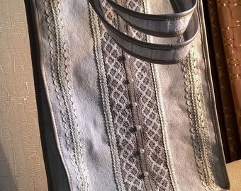 Beautiful handbag hobo/tote bag with laces and beads_Fisenko brand