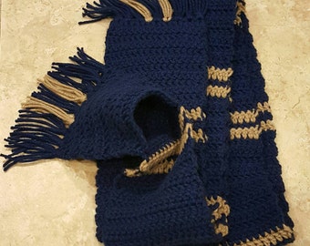 Crochet Scarf with Pockets: Ravenclaw inspired, blue and bronze