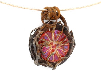 Red Antique Czech Glass Button Pendant