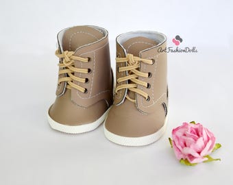 Combat Boots Doll Shoes for 18 inch American Girl Dolls Shoes for Dolls Stylish Doll Boots Fits dolls 18" Beige leather boots