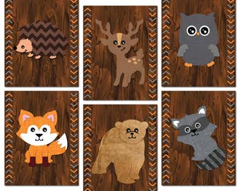 WOODLAND Nursery Wall Art, Woodland Wall Decor, Birch Wood Forest Animals, Forest Friends, Deer Owl FOX Boy Bedroom Canvas or Print Set of 6
