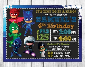 Pj Masks Invitation, Pj Masks Birthday, Pj Masks Invite, Pj Masks Party, Pj Masks Printable, Pj Masks Custom, Pj Masks Card, Pj Masks Evite