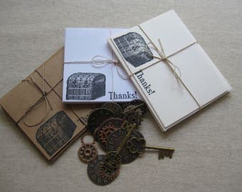 6 Handmade Vintage Chest blank notecard set