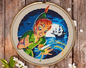 Modern Cross Stitch Pattern of Peter Pan for Instant Download - 052| Easy Cross Stitch| Counted Cross Stitch|Embroidery Design