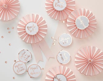 Pink & Rose Gold Hen Party Badges, Bride to Be Badges, Bridal Party Badges, Bride to Be, Team Bride, Mother of Bride, Mother of Groom