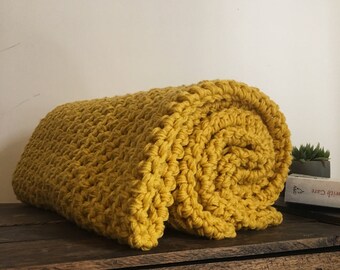 100% Handcrafted Crochet Throw Rug Mustard