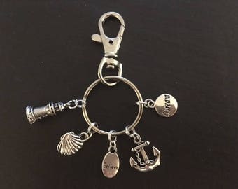 Silver keyring with sea related charms