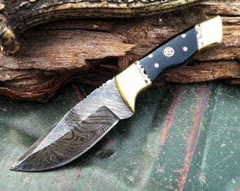 Handmade damascus knife, pocket knife, hunting knife, Buffalo Horn