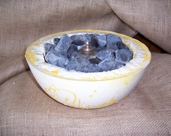 Yellow Marbled Fire Bowl / Concrete Planter / Concrete Home Decor / Patio Table Decor / Decorative Bowl / Indoor Decor / Outdoor Decor