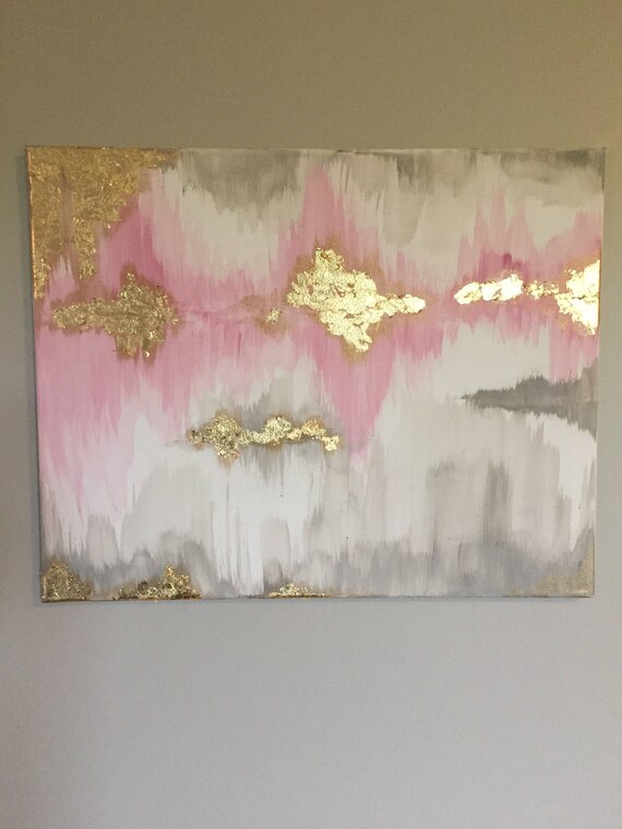 Items similar to Large Abstract Painting, Pink + Grey + White with Gold