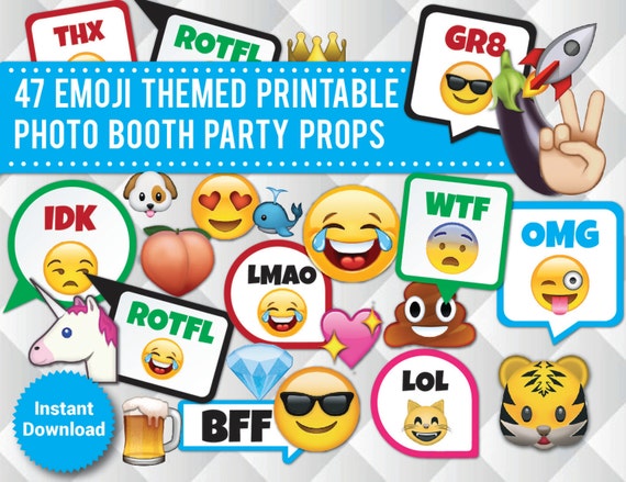 47 Emoji Printable Photo Booth Props Funny Party Props Sweet