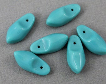 Turquoise Blue Opaque Dutch Clog Czech glass beads - 19mm x 9mm - 6 pcs - MG203