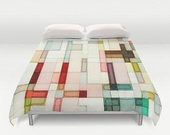 Pink Duvet Cover, Geometric Bedding, Queen Duvet, King Duvet, Full Duvet, Duvet Cover, Art Duvet Cover, Abstract Duvet, Watercolor Bedding