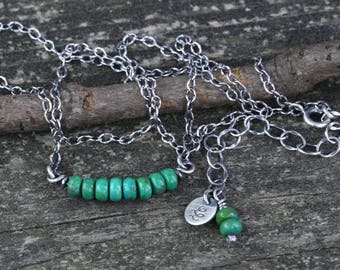 Green Mojave turquoise sterling silver beaded minimalist necklace