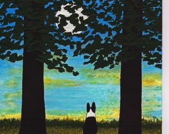 Boston Terrier Dog original art painting by Todd Young MOON RISE
