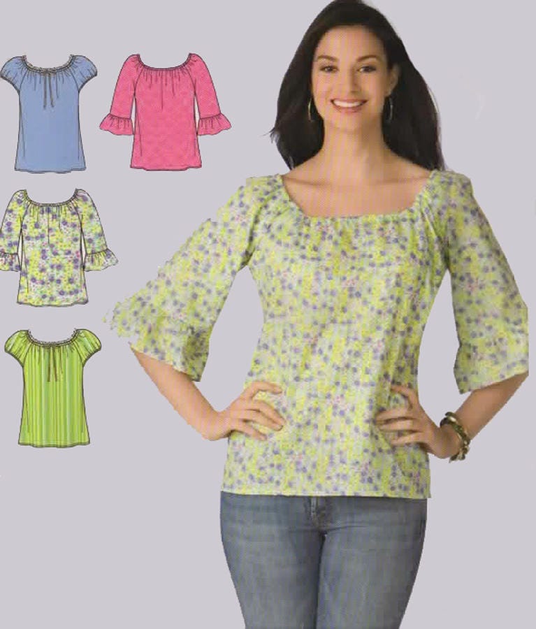 Easy Top w/ Cap pr 3/4 Sleeves w/ Ruffle Easy Sewing Pattern Simplicity ...