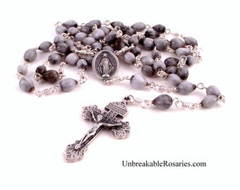 Miraculous Medal Job's Tear Rosary Beads with Pardon Crucifix Unbreakable Rosaries