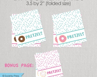 Donut Party Editable Food Labels - Chocolate - White - Pink - Blue - Food Labels - Printable DIY with fully editable text