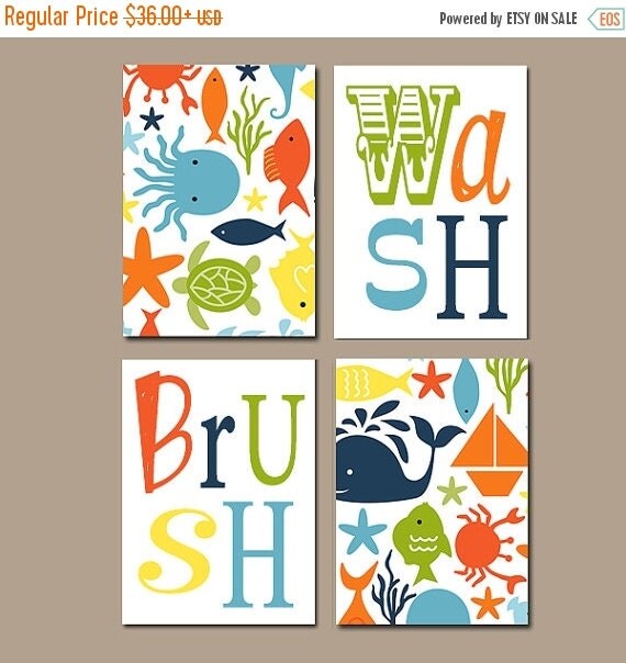 Ocean Bathroom Wall Art Canvas or Prints Fish by TRMdesign on Etsy