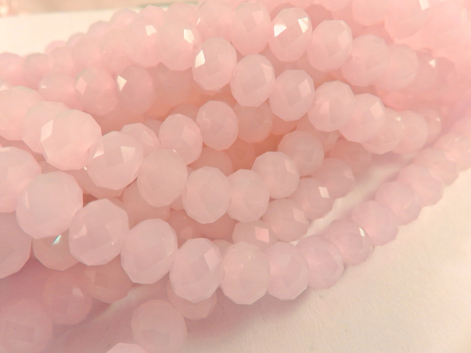 36 Pink Glass Bead Faceted Abacus Opaque Light Pink Rondelle